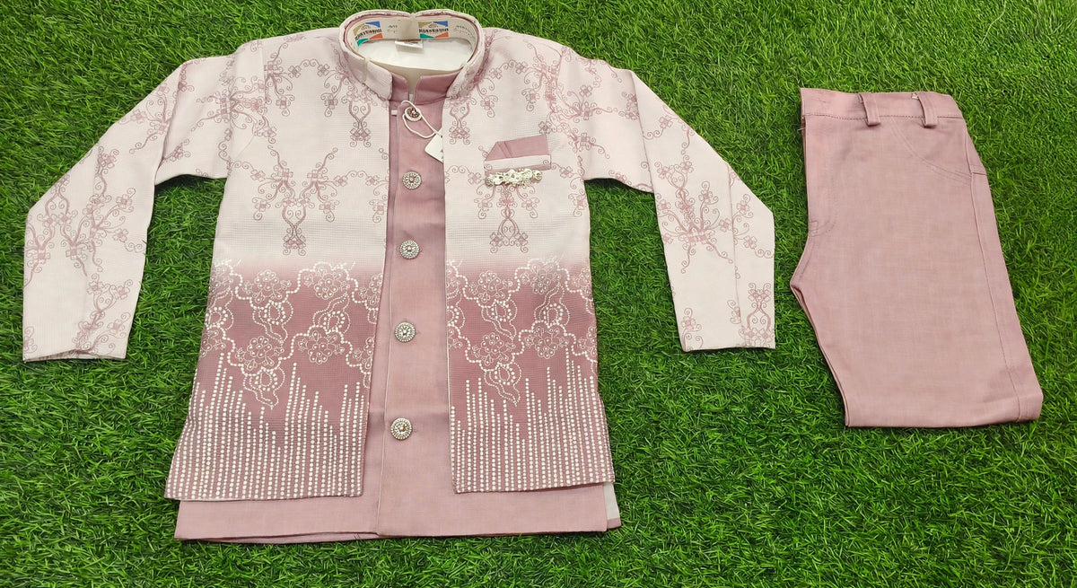 Boys Off-White and Dusty Rose Pink Coat and Pant Set