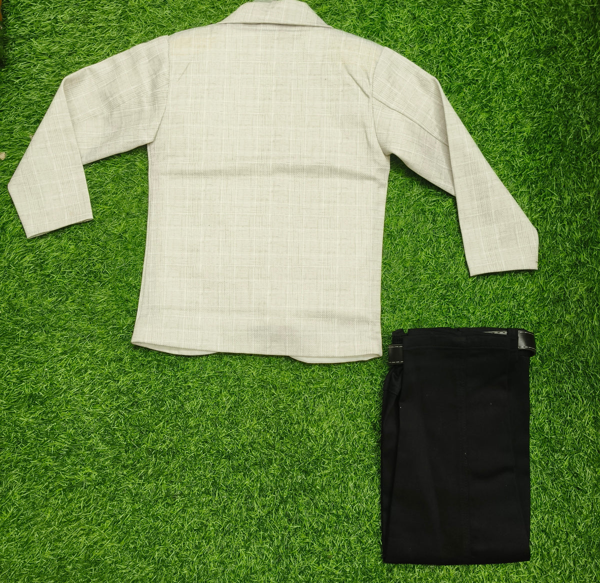 Boys Light Grey Blazer and Black Elastic Waist Pant Set