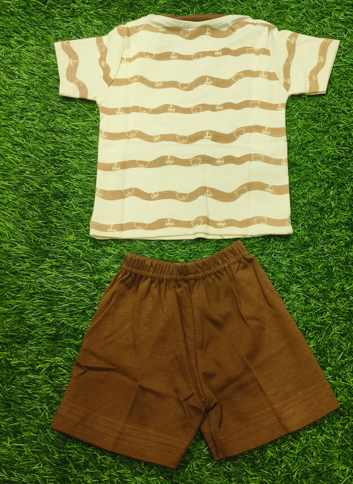 Toddler Boy's Off-white top with brown Wavy Striped T-Shirt and Short