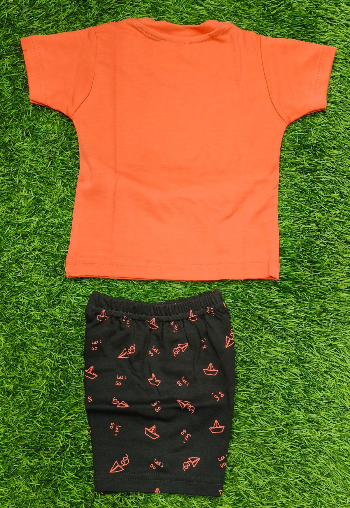 Toddler Boy's " Peach Orange Let's Go Travel" T-Shirt and Printed Short Set