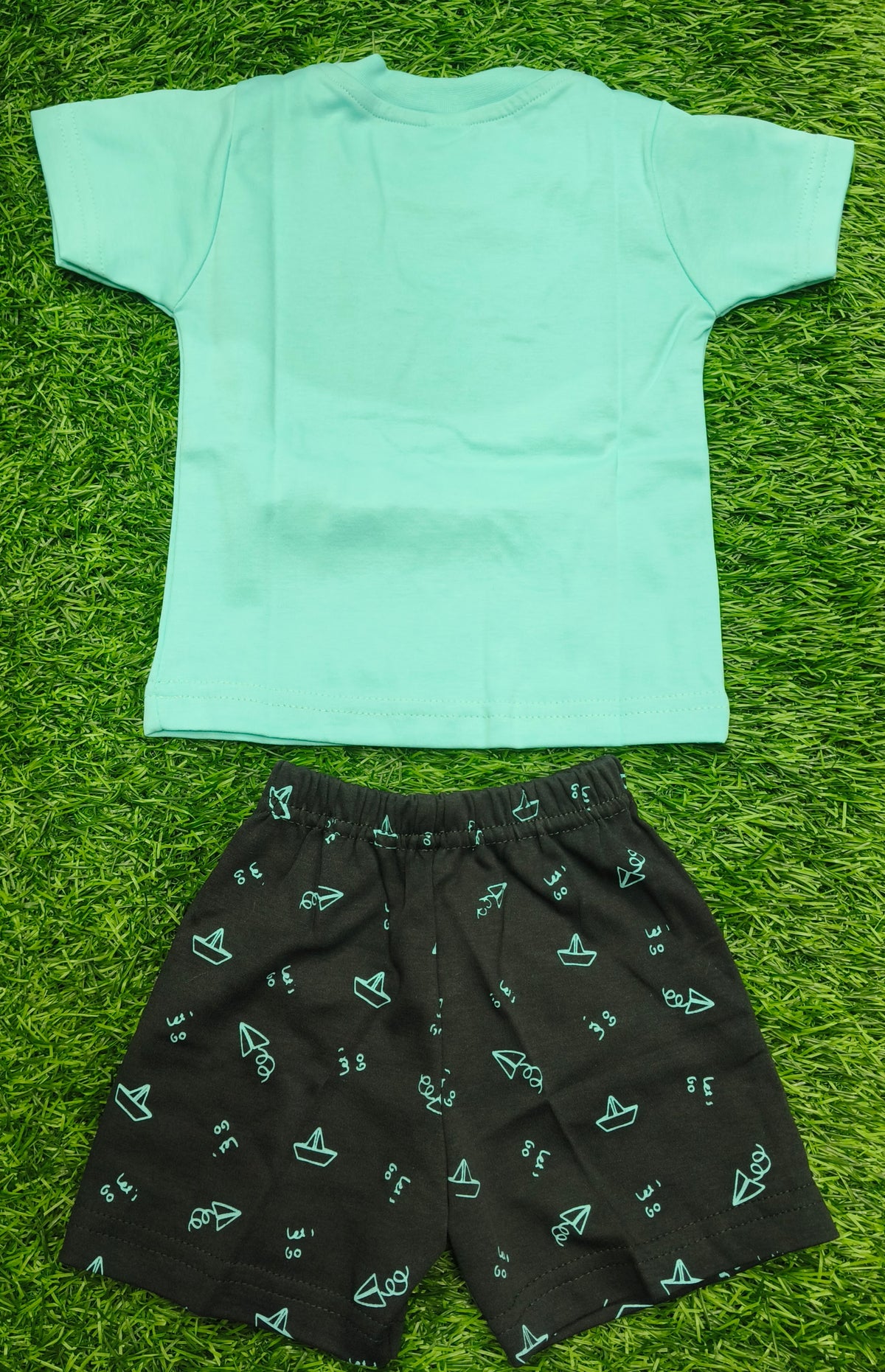 Toddler Boy's Mint green"Let's Go Travel" T-Shirt and Printed Short Set