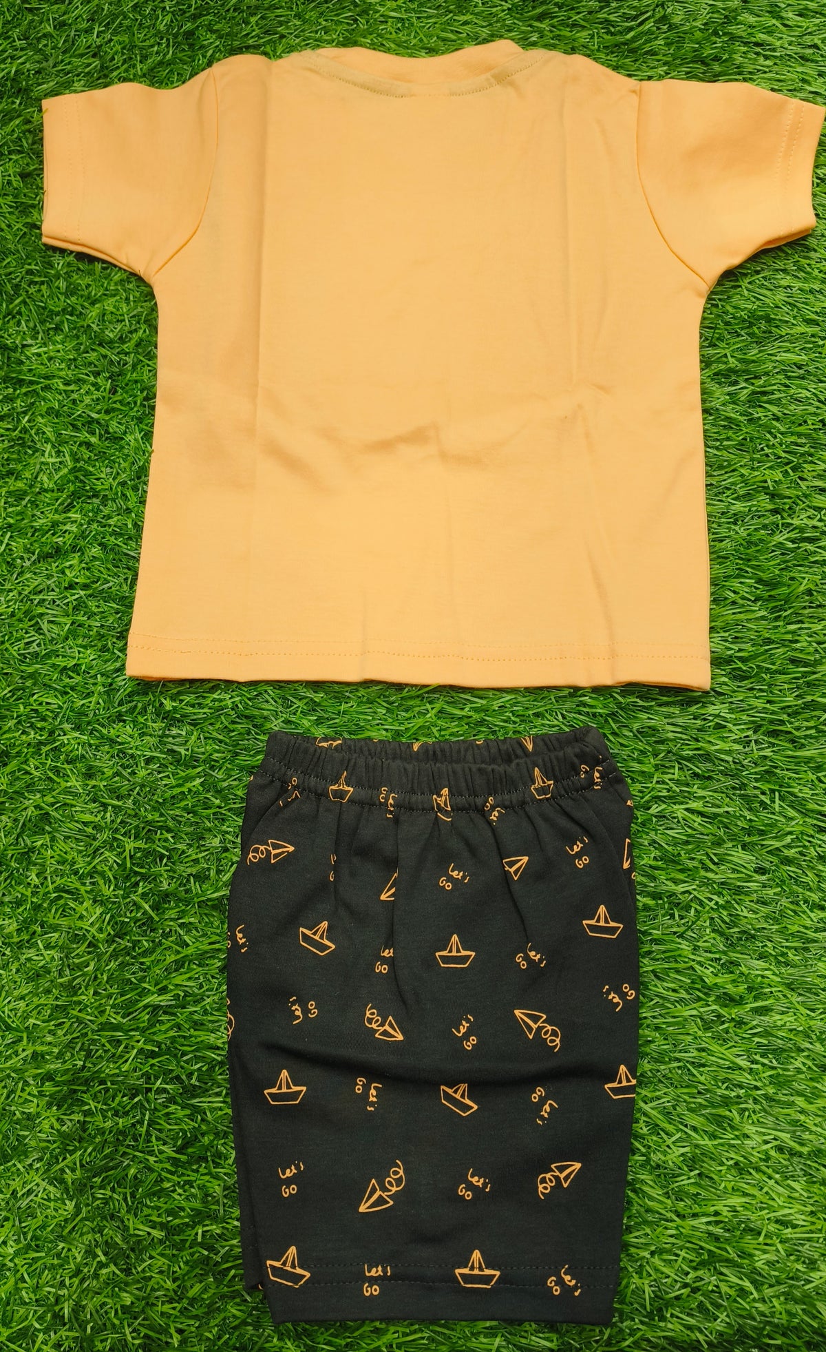 Toddler Boy's " Peach Let's Go Travel" T-Shirt and Printed Short Set
