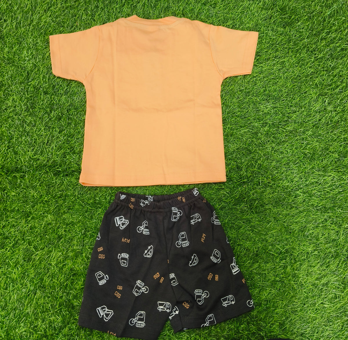 Toddler Boy's Peach Orange "ACTION BOY" T-Shirt and Printed Short Set