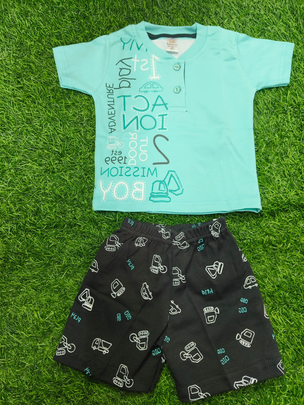Toddler Boy's Mint Green Toddler Boy's "ACTION BOY" T-Shirt and Printed Short