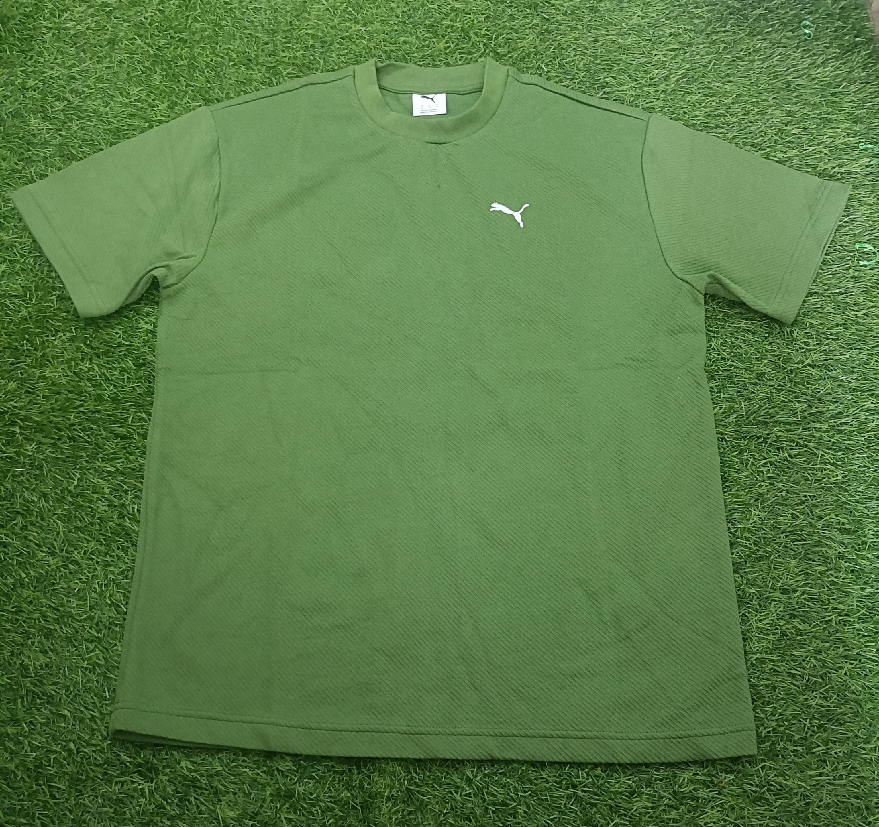 PUMA Men’s Olive Green Textured Sportswear Round Neck T-Shirt