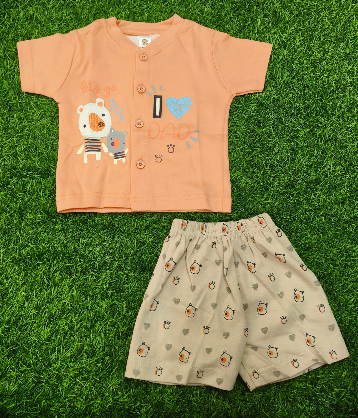 Toddler Boy's Peach Orange Graphic T-Shirt and Printed Short Set