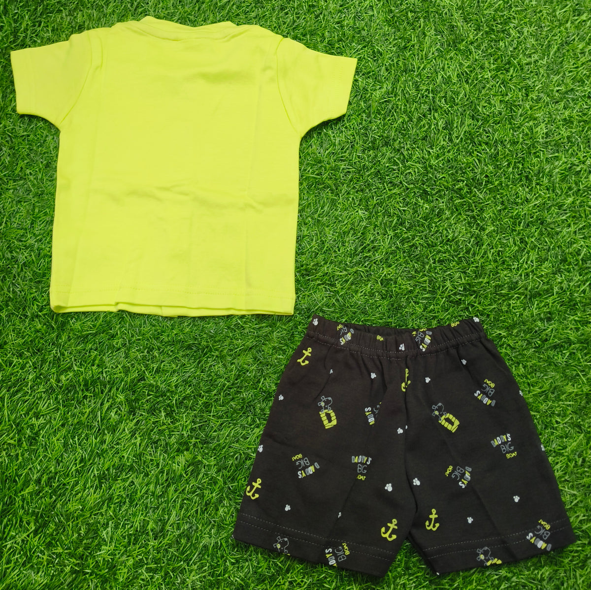 Toddler Boy's " Neon Green LITTLE BOAT" T-Shirt and Printed Short Set