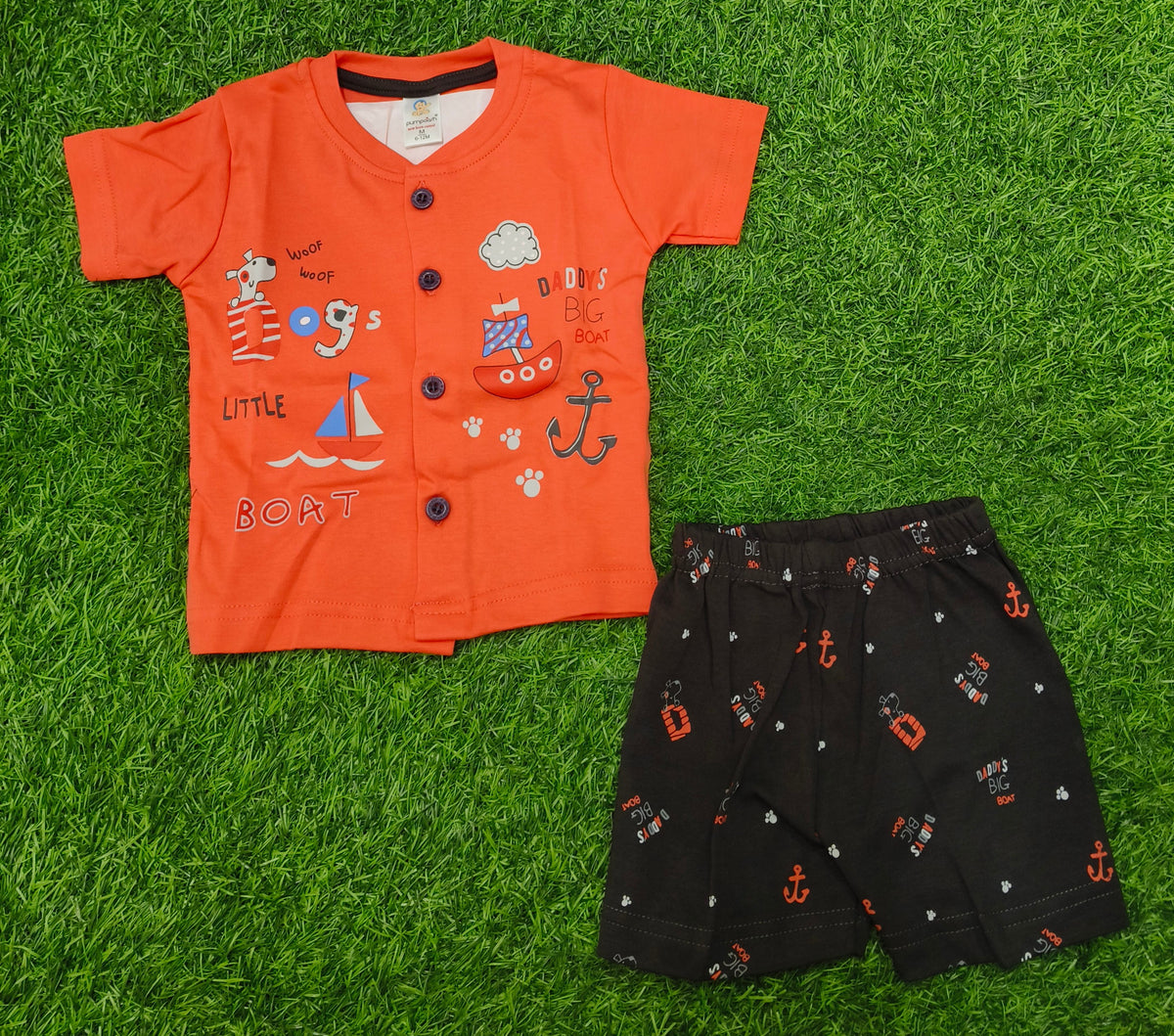 Toddler Boy's Rani Pink  "LITTLE BOAT" T-Shirt and Printed Short Set