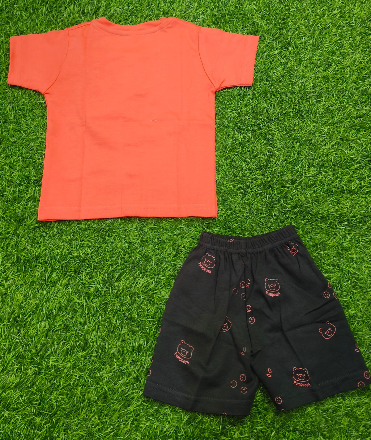 Toddler Boy's Rani Pink "Pumpoosh" Bear Graphic T-Shirt and Printed Short Set
