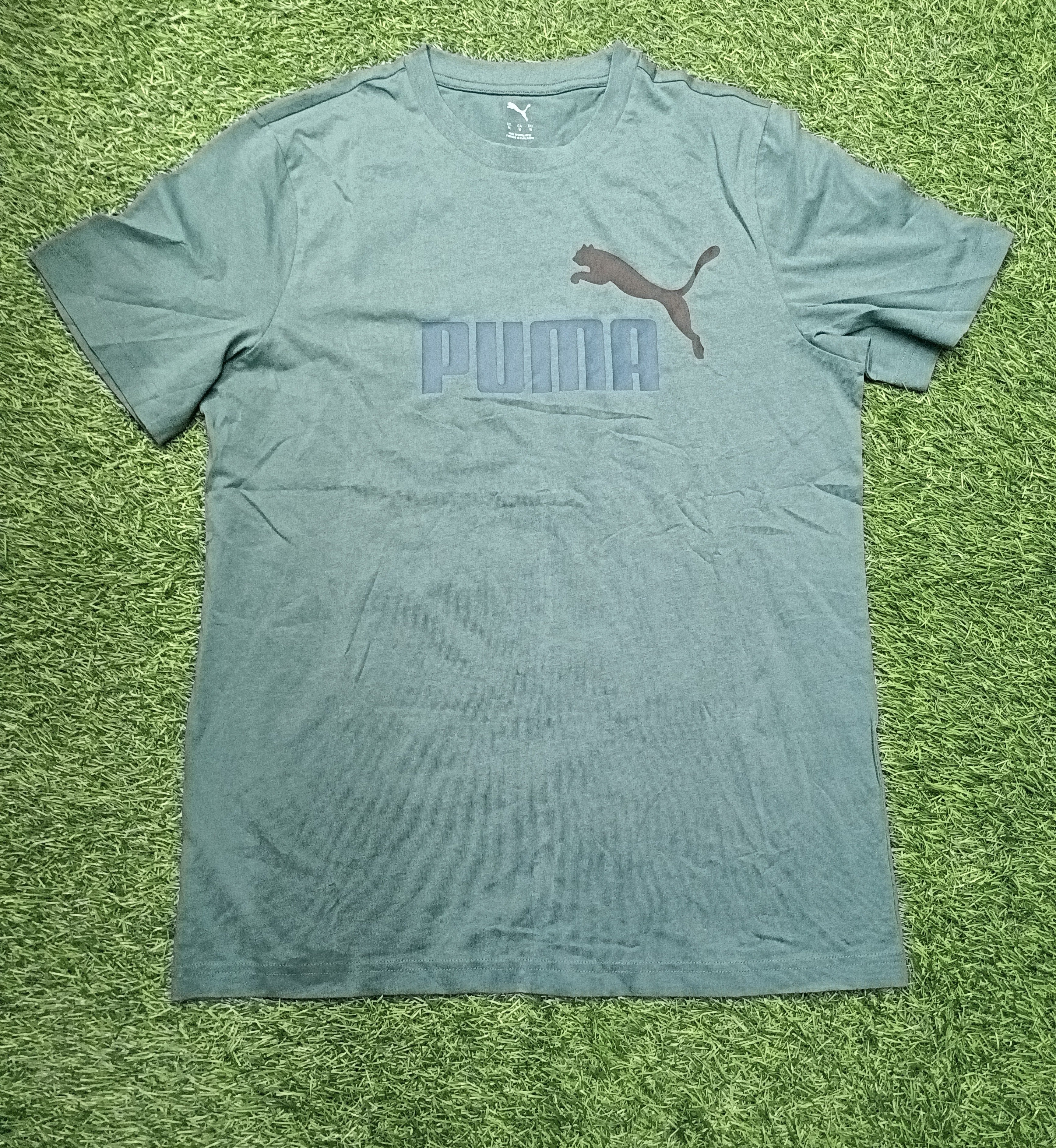 PUMA Men’s Dark Teal Green Logo Printed Round Neck T-Shirt
