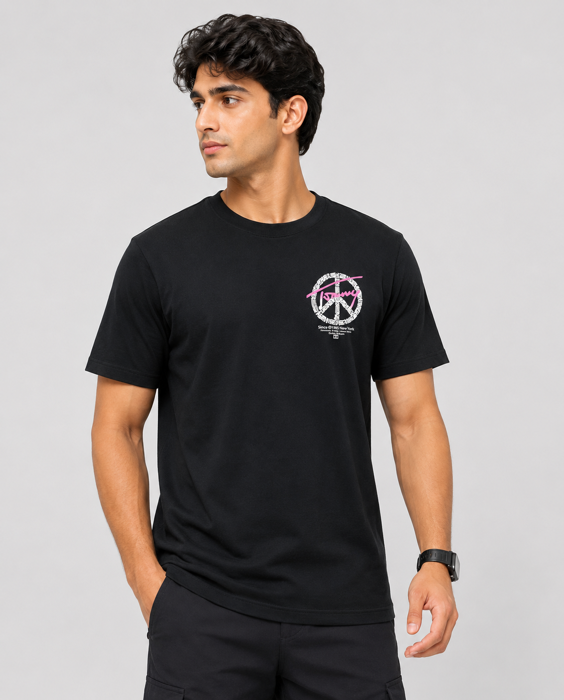 Men’s Black Front & Back Graphic Printed Round Neck T-Shirt