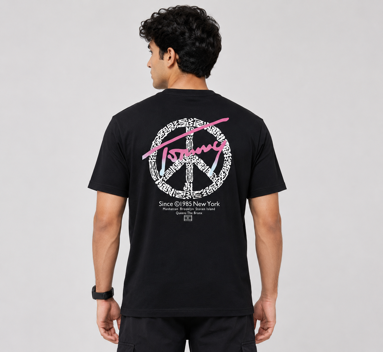 Men’s Black Front & Back Graphic Printed Round Neck T-Shirt