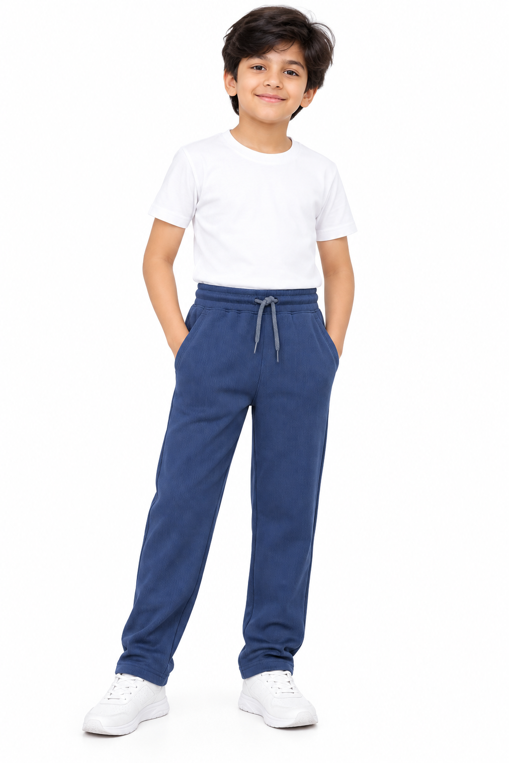 Boys Navy Blue Rib Fabric Track Pant