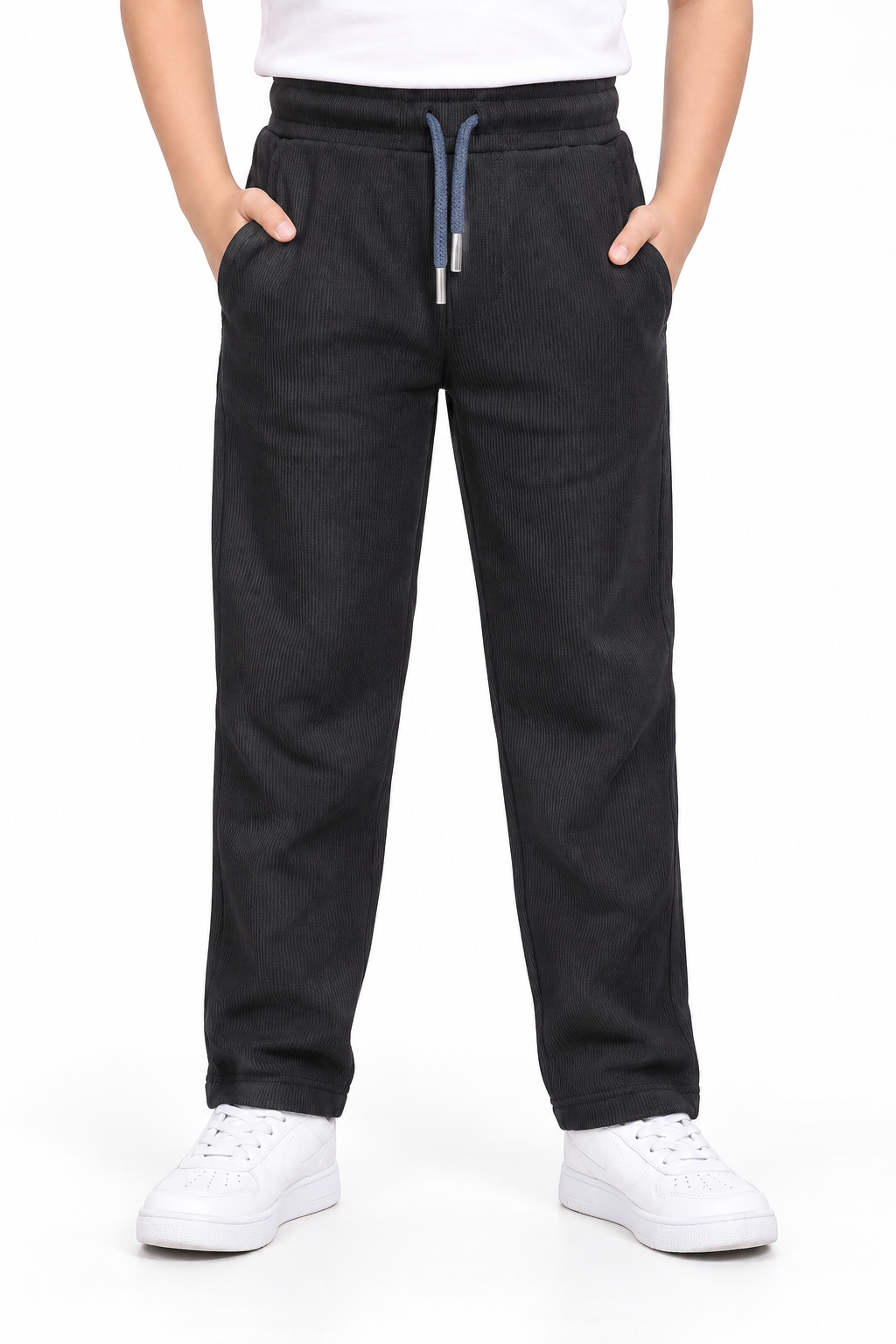 Boys Black Rib Fabric Track Pant