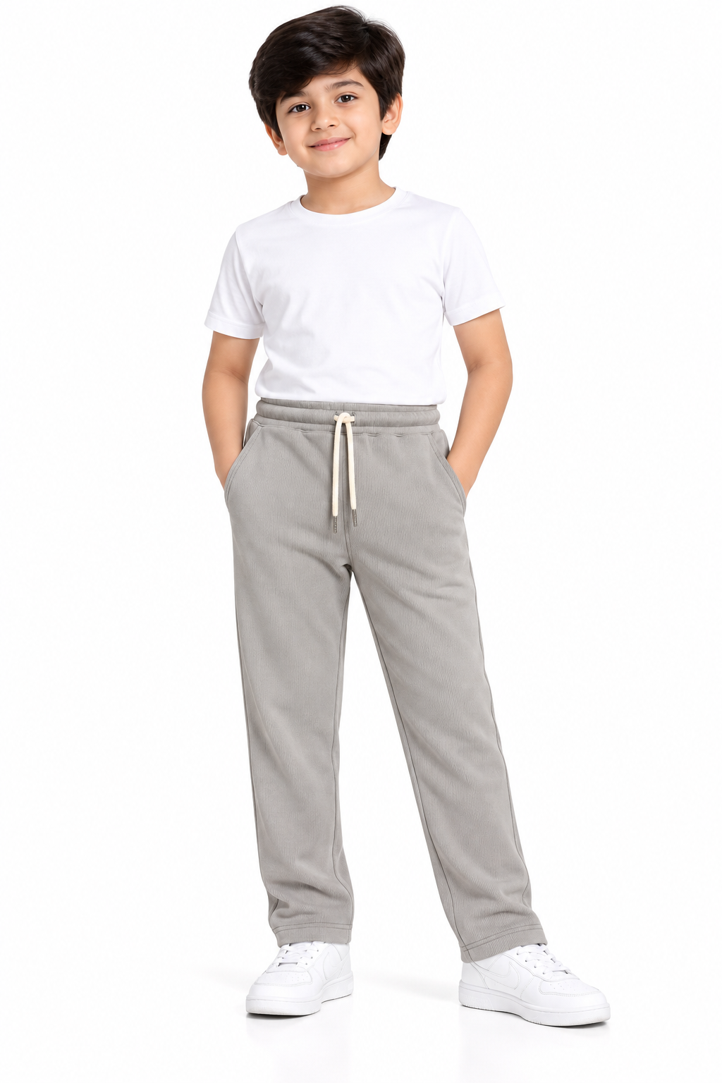 Boys Grey Rib Fabric Track Pant