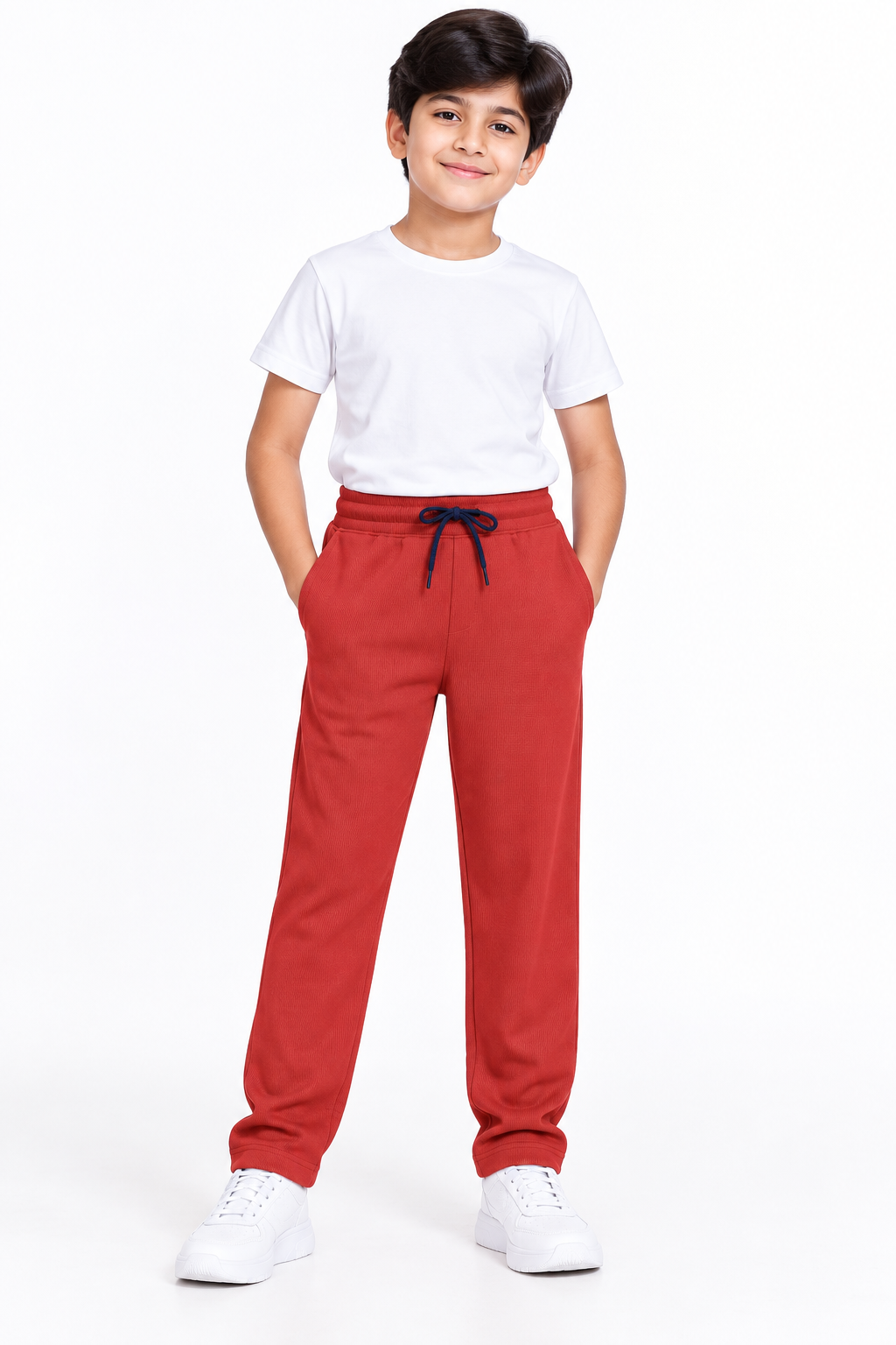 Boys Brick Red Rib Fabric Track Pant