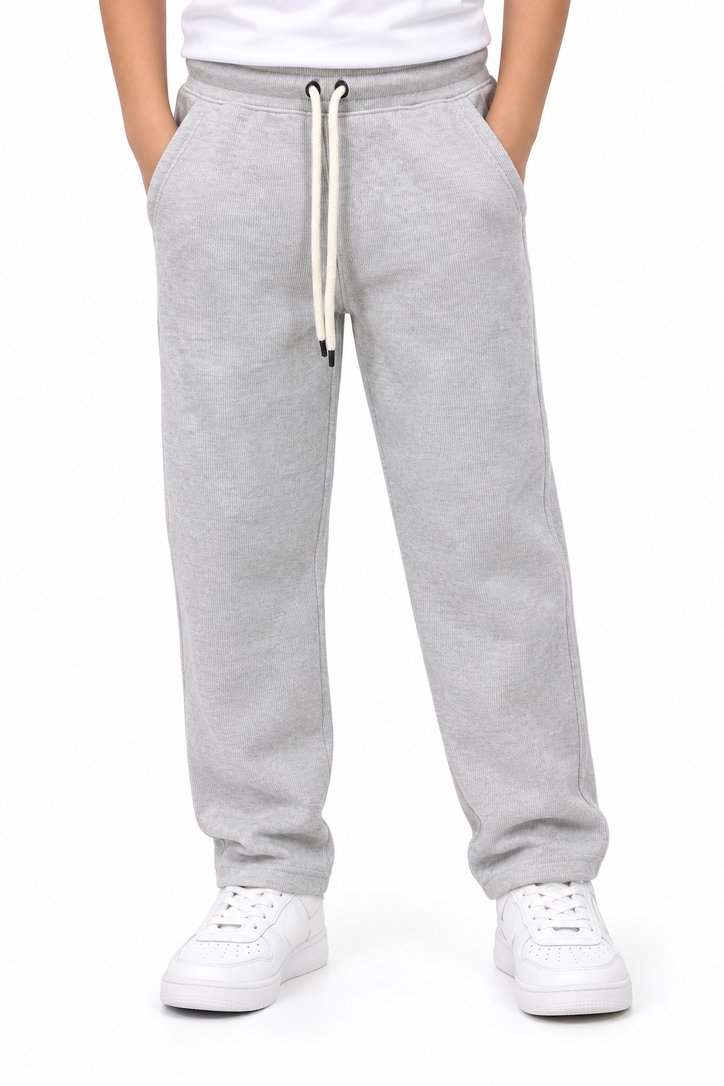 Boys Light Grey Rib Fabric Track Pant
