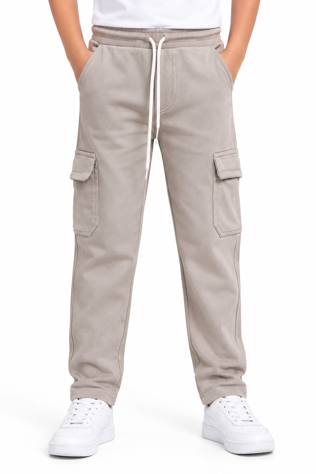 Boys Beige Cargo Track Pant