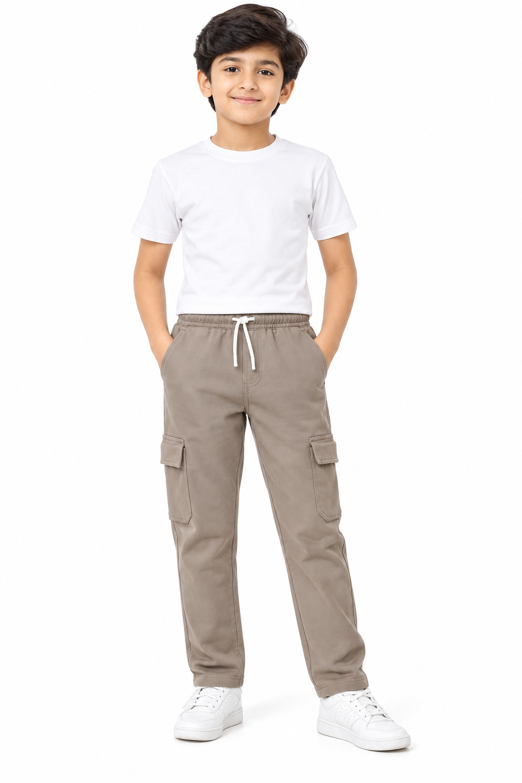 Boys Light Brown Cargo Track Pant