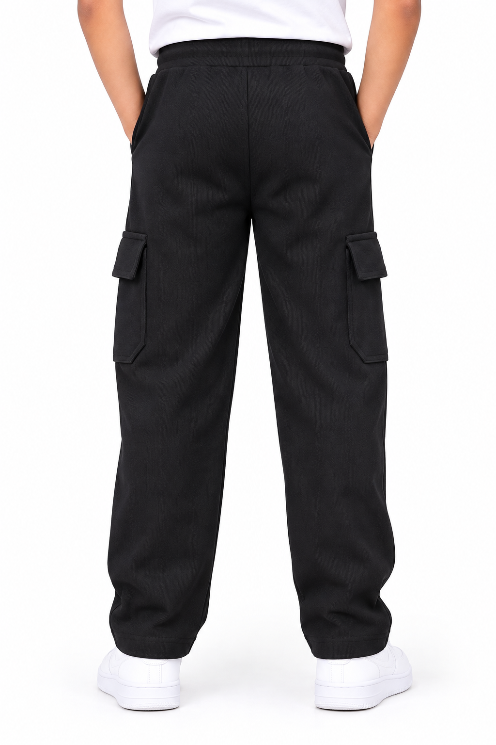 Boys Black Rib Fabric Cargo Track Pant