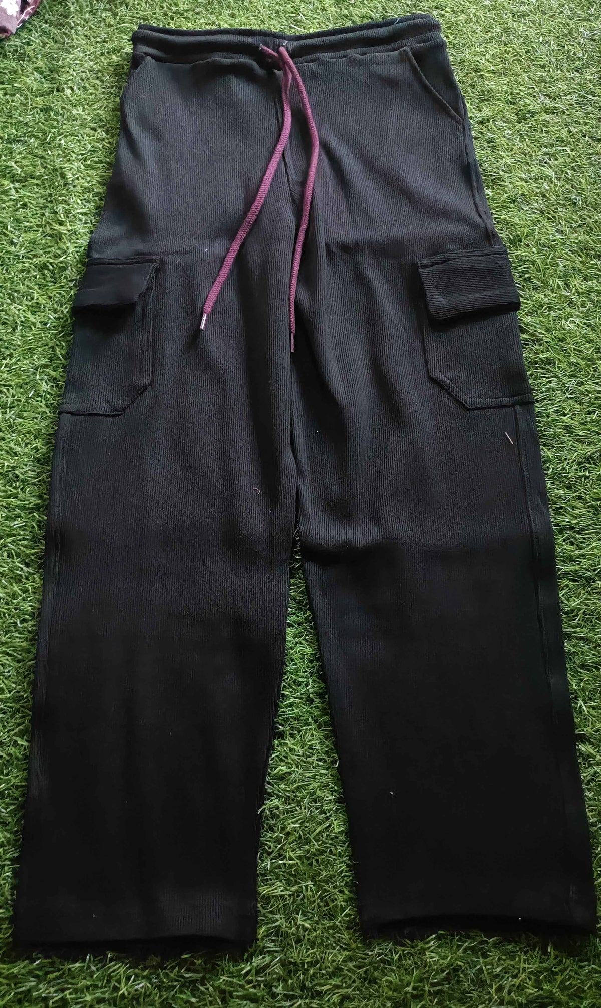 Boys Black Rib Fabric Cargo Track Pant
