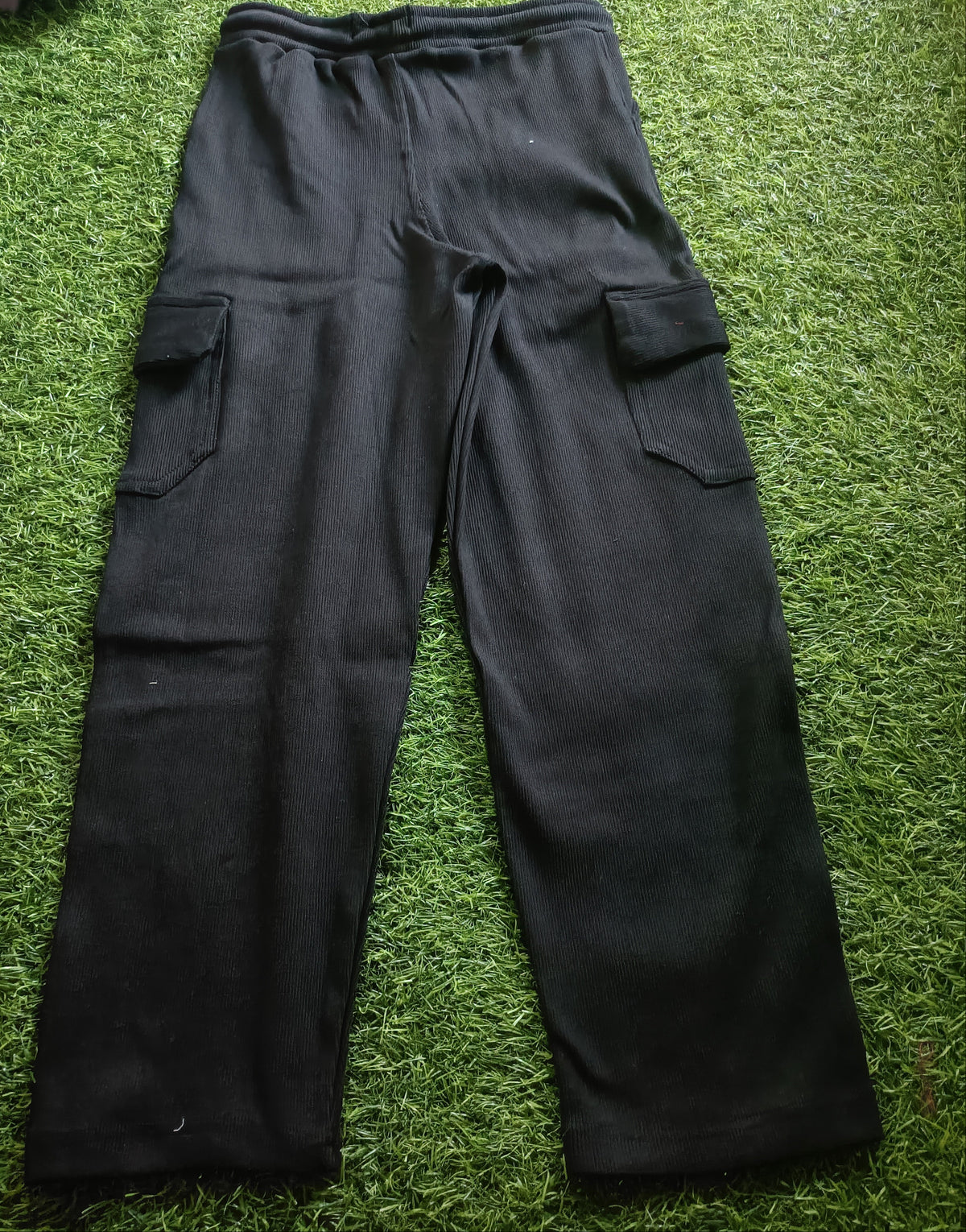 Boys Black Rib Fabric Cargo Track Pant