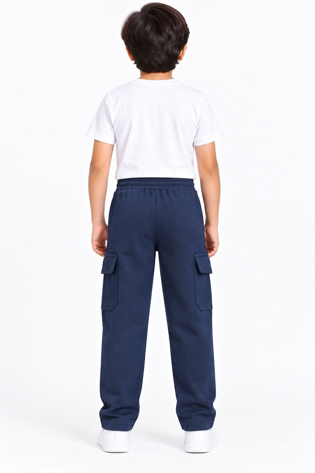 Boys Navy Blue Rib Fabric Cargo Track Pant