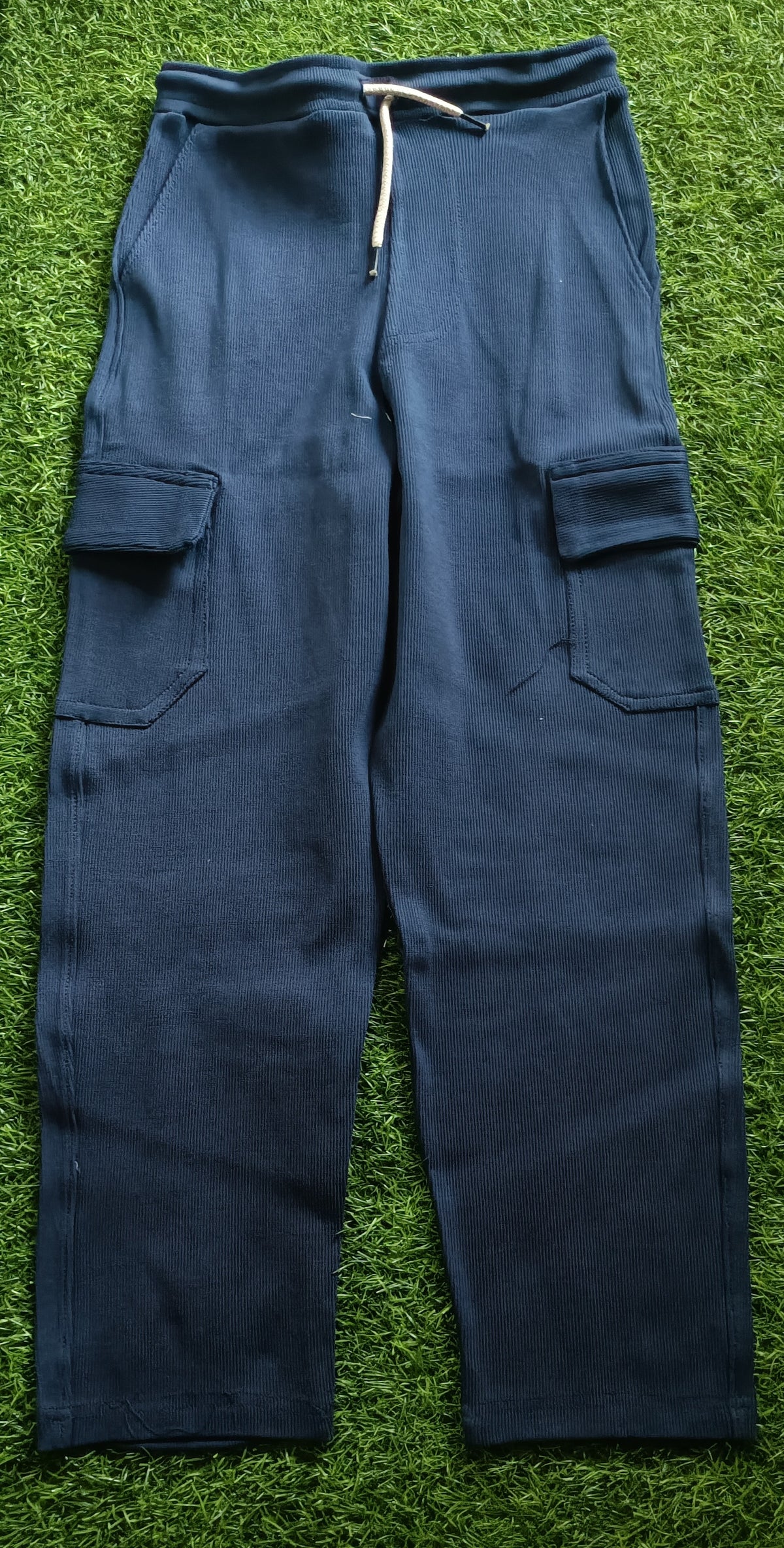 Boys Navy Blue Rib Fabric Cargo Track Pant