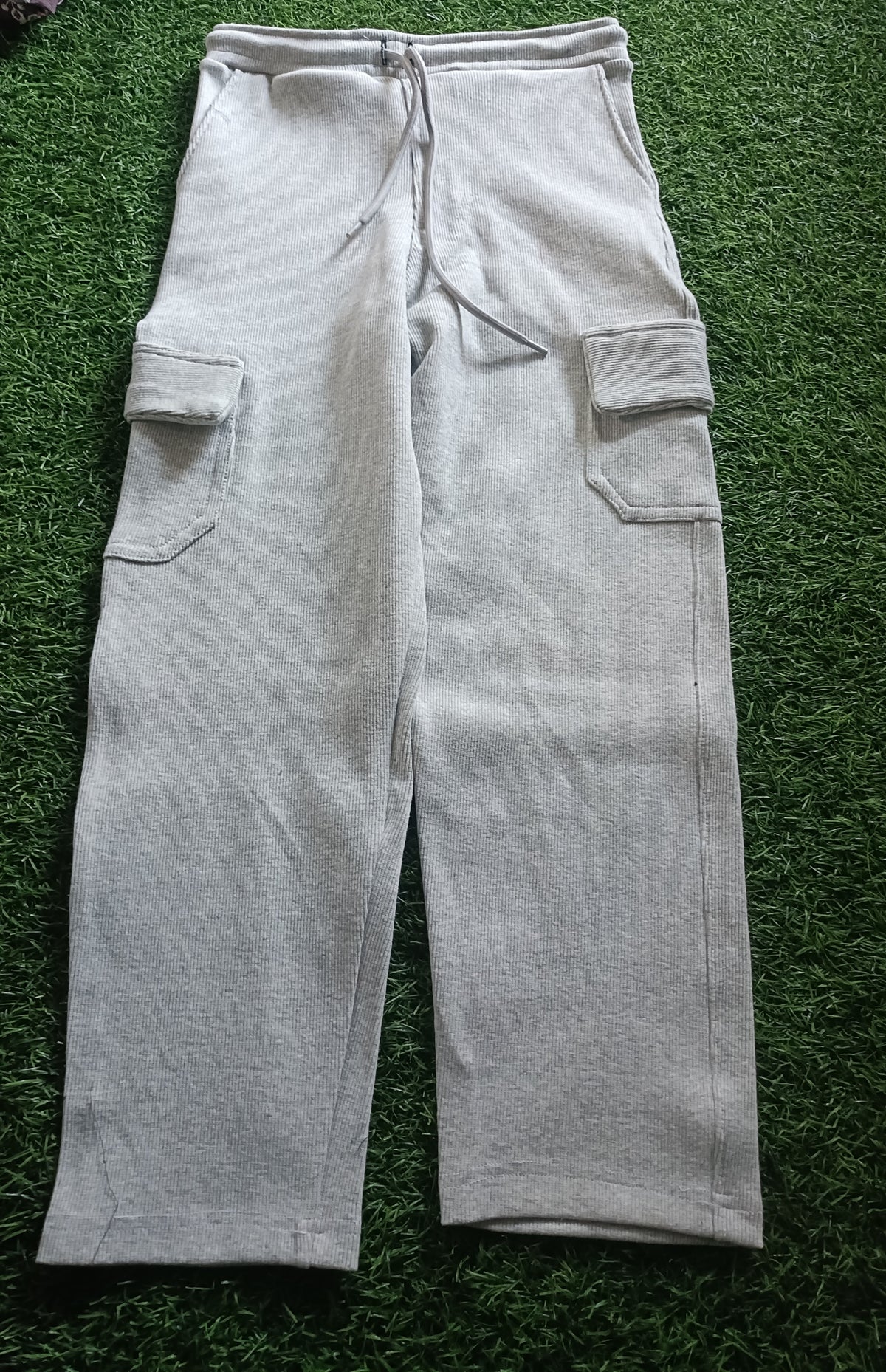 Boys Light Grey Rib Fabric Cargo Track Pant