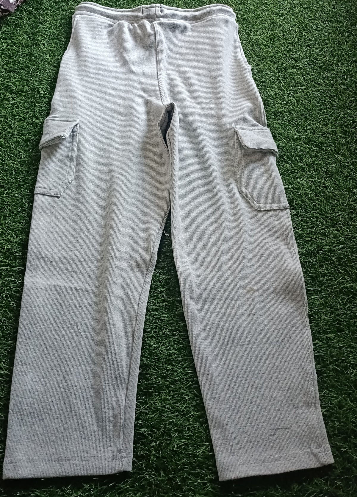 Boys Light Grey Rib Fabric Cargo Track Pant