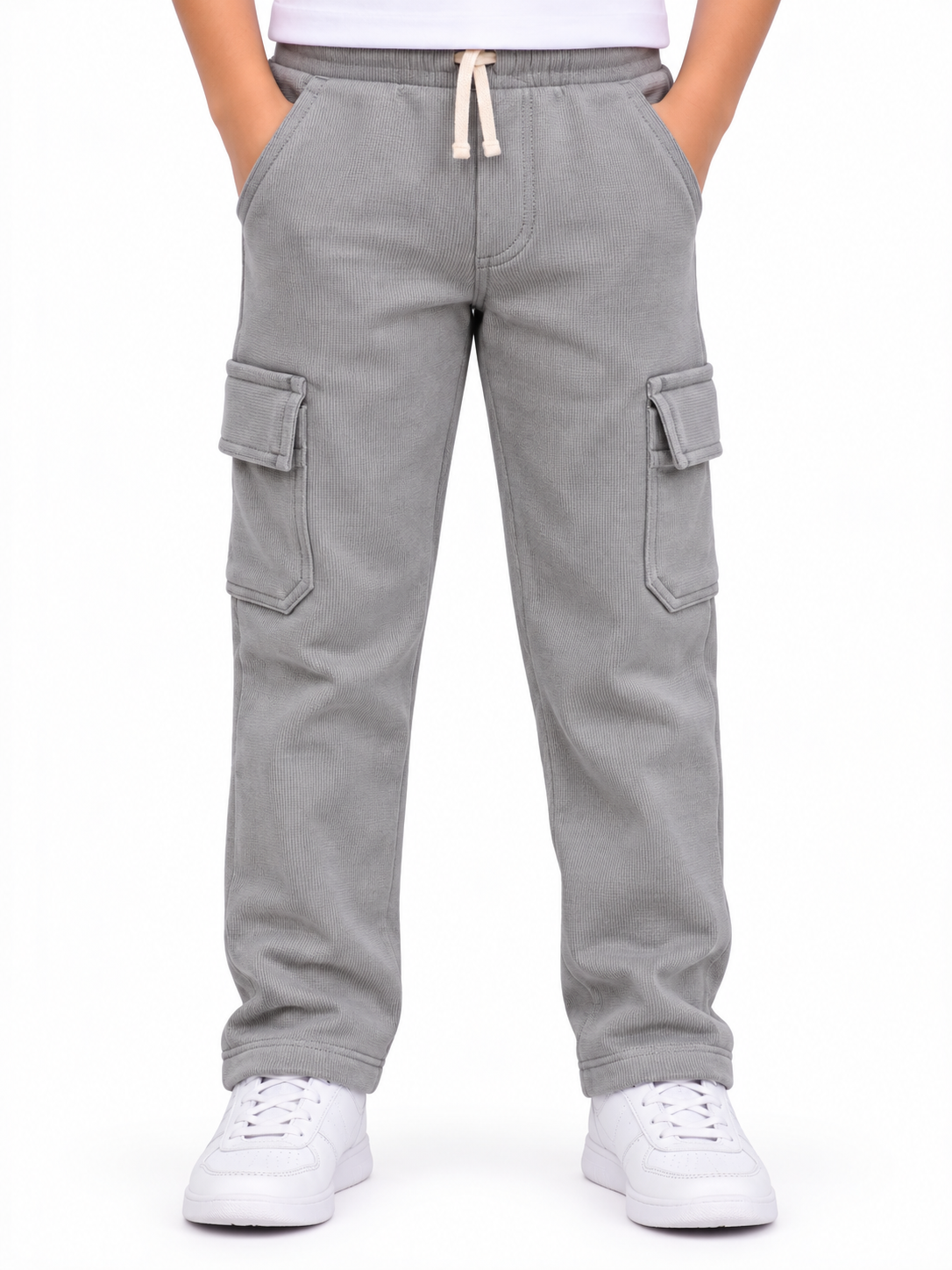 Boys Grey Rib Fabric Cargo Track Pant