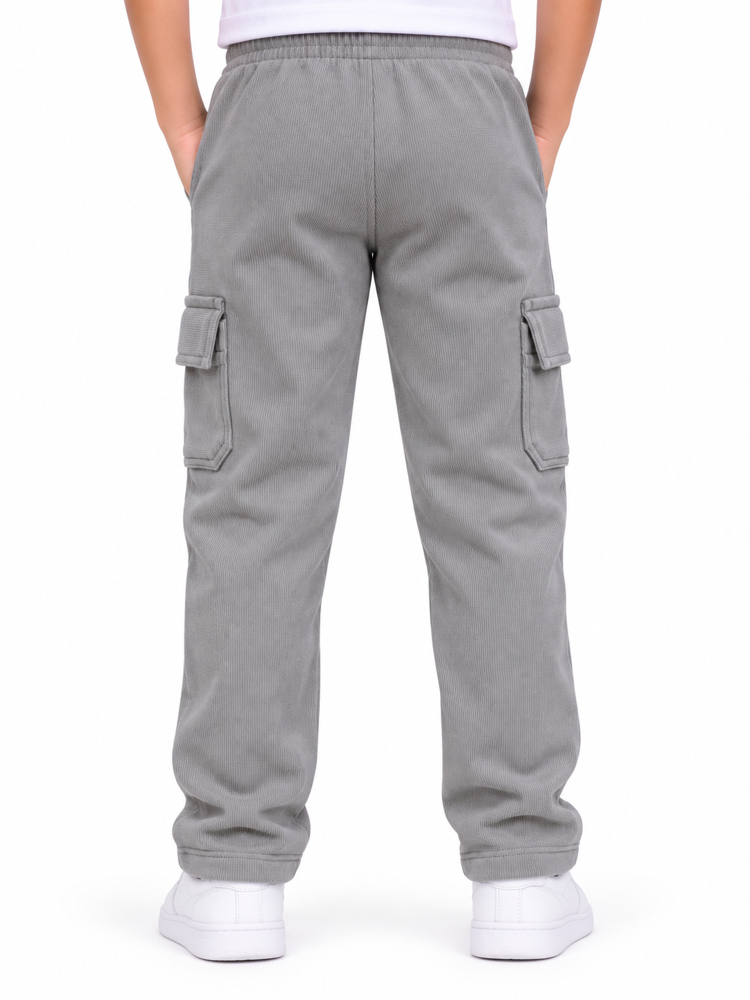 Boys Grey Rib Fabric Cargo Track Pant