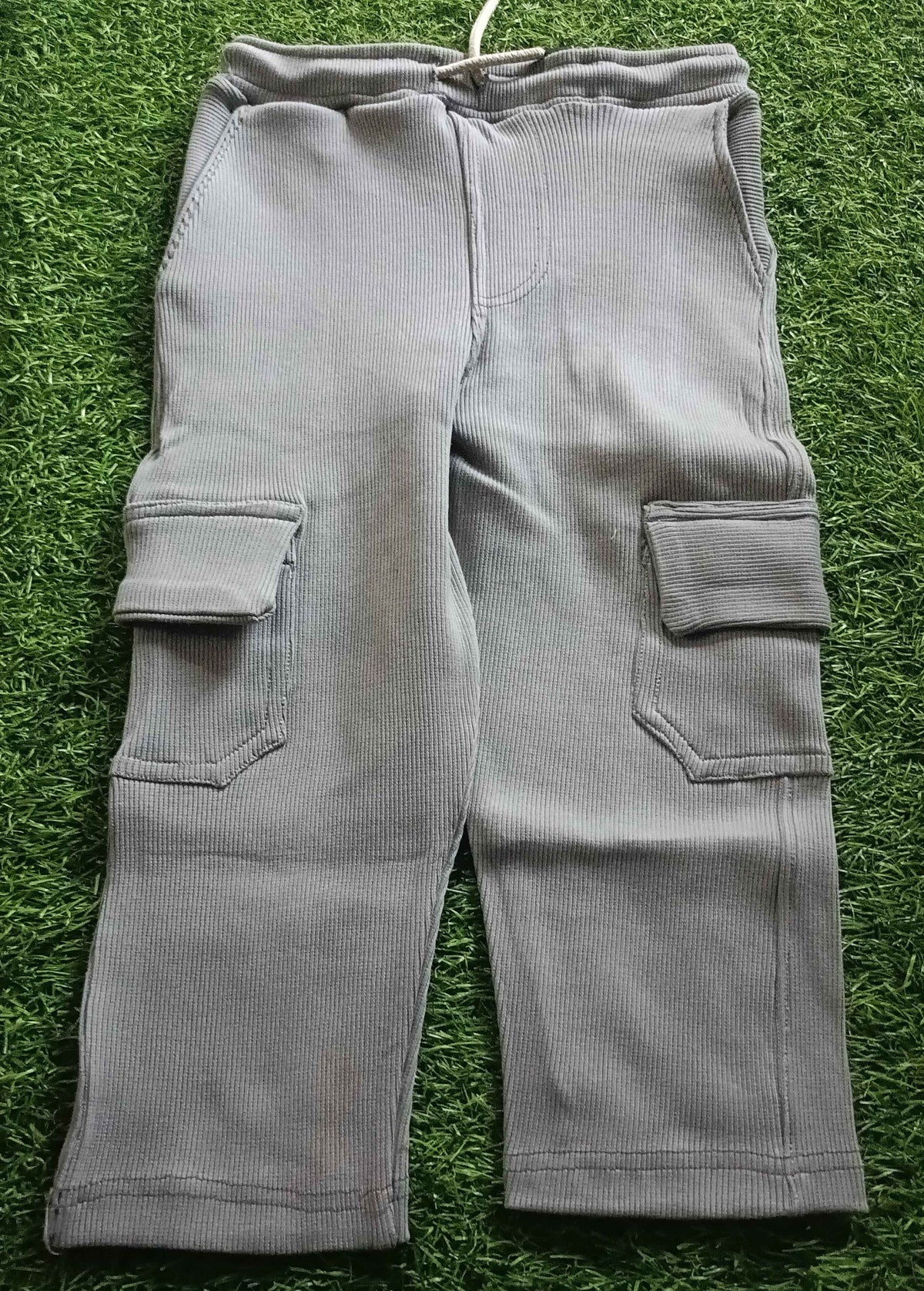 Boys Grey Rib Fabric Cargo Track Pant
