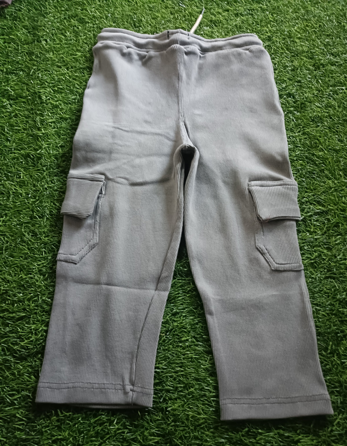 Boys Grey Rib Fabric Cargo Track Pant