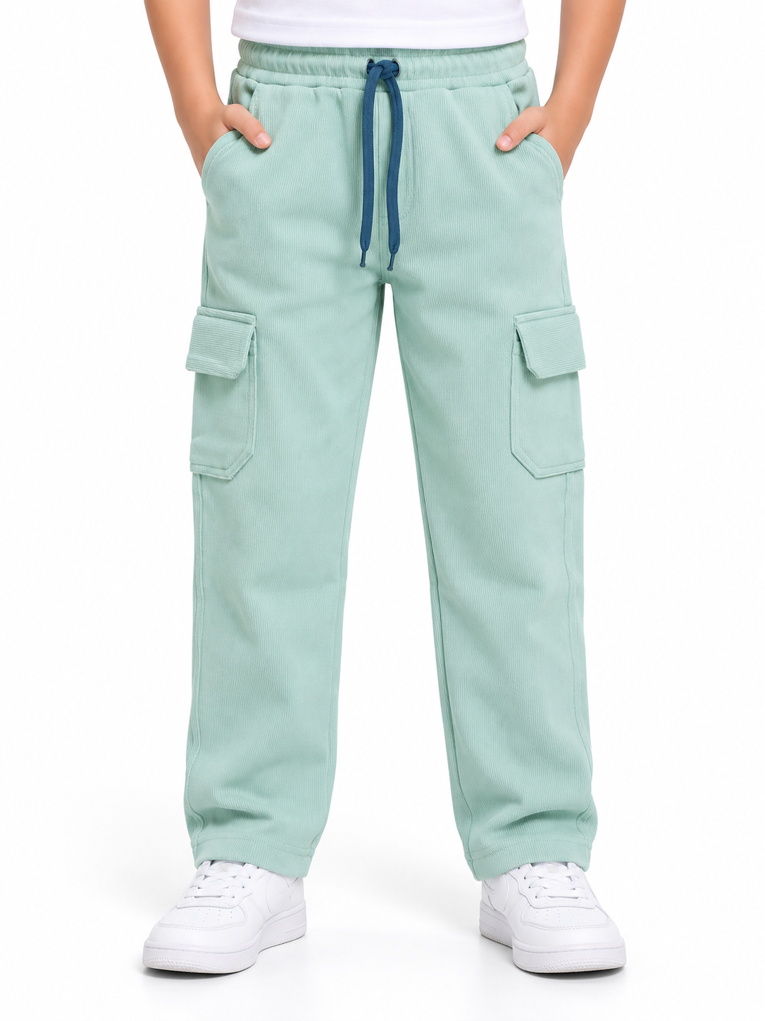Boys Light Pista Green Rib Cargo Track Pant