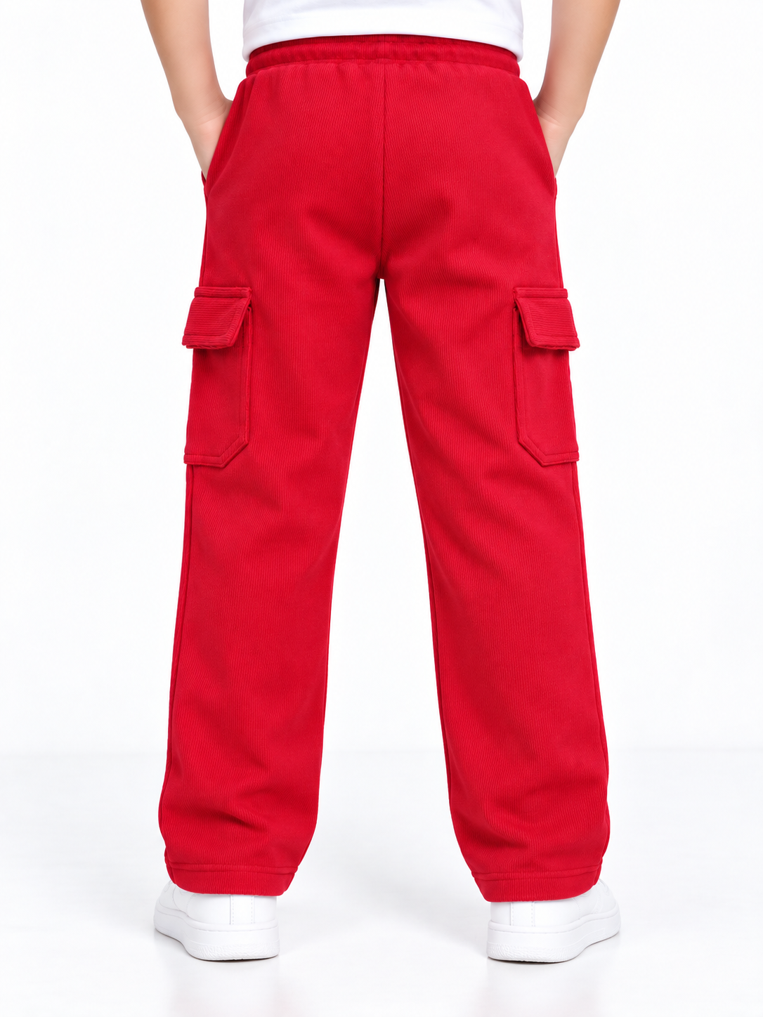 Boys Red Rib Fabric Cargo Track Pant