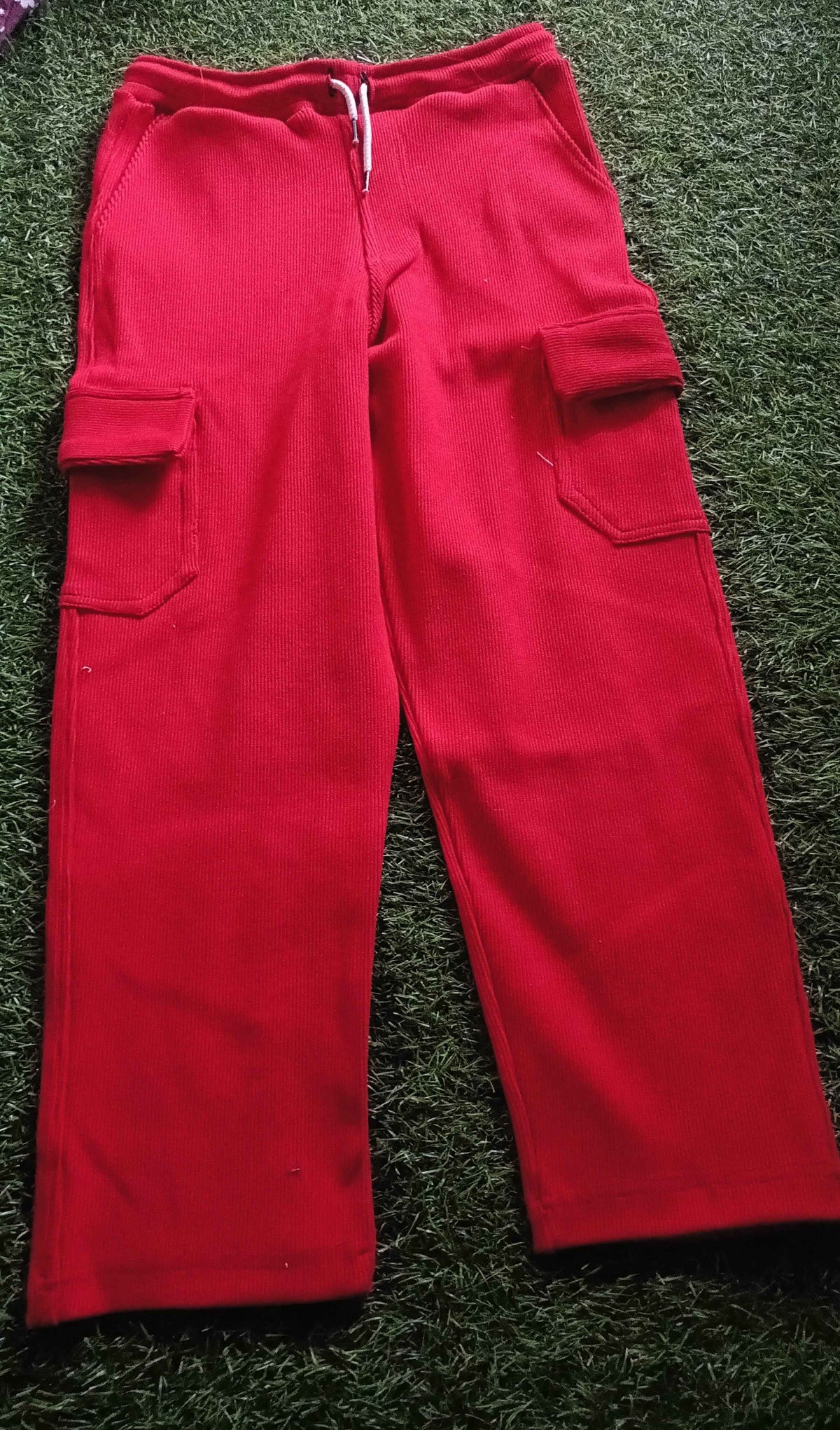 Boys Red Rib Fabric Cargo Track Pant