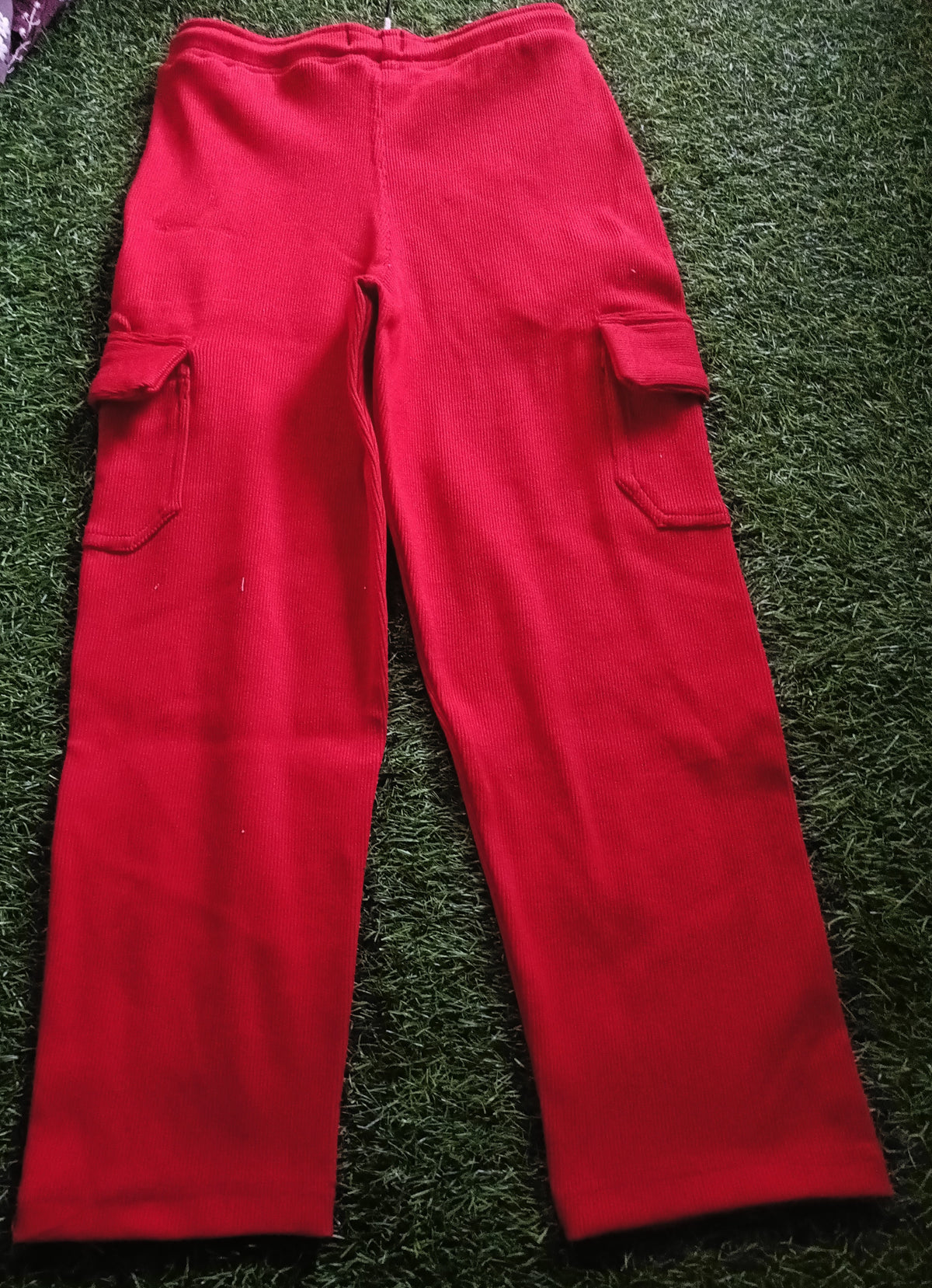 Boys Red Rib Fabric Cargo Track Pant