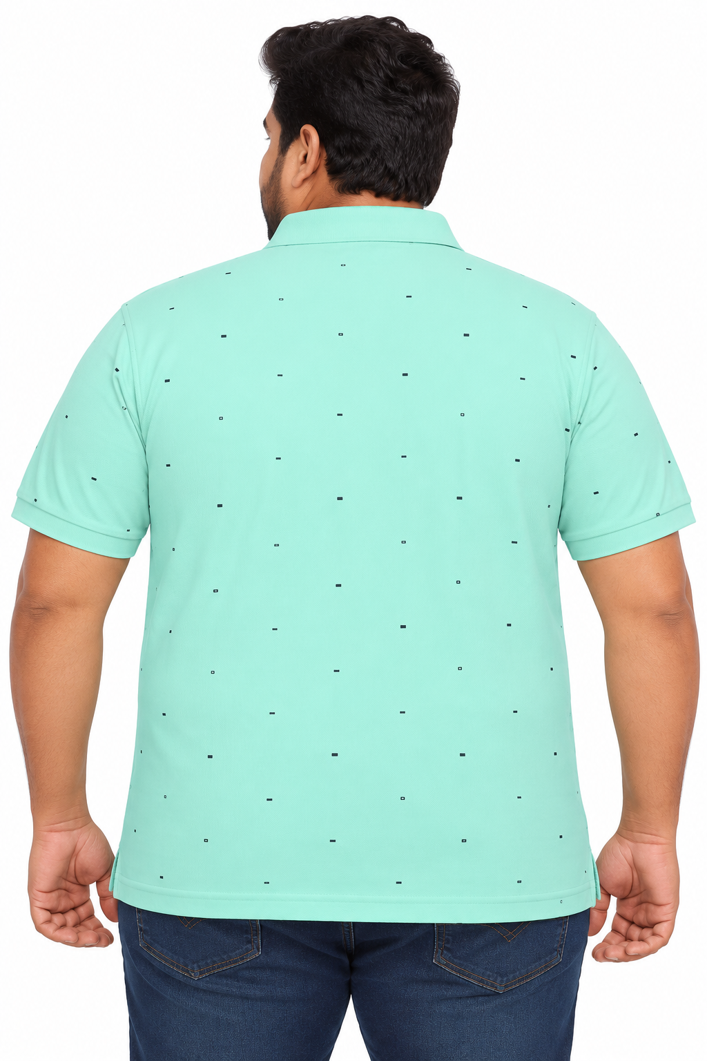 Men’s Mint Green Printed Knitted Cotton Polo T-Shirt