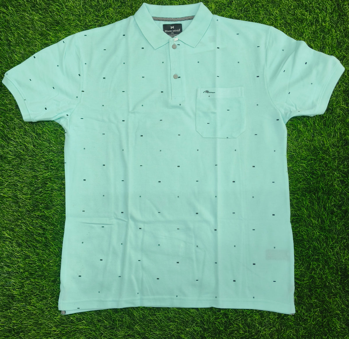 Men’s Mint Green Printed Knitted Cotton Polo T-Shirt