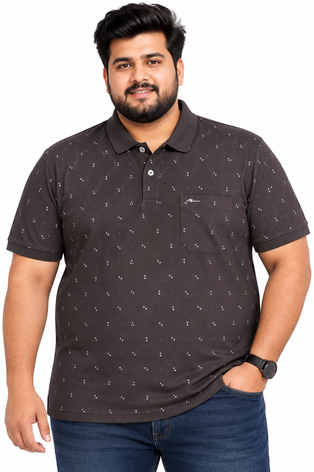 Men’s Black Color  Printed Knitted Cotton Polo T-Shirt