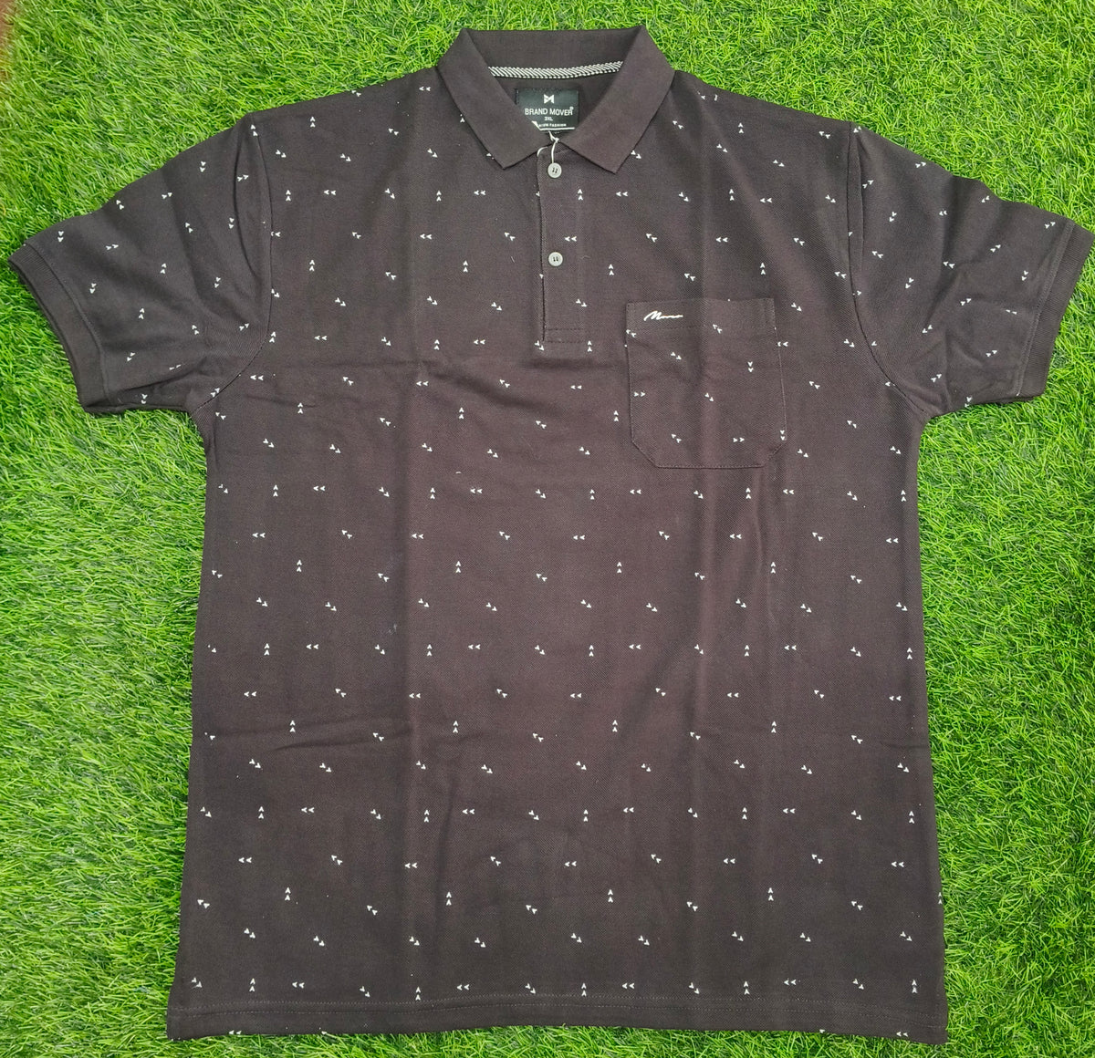 Men’s Black Color  Printed Knitted Cotton Polo T-Shirt