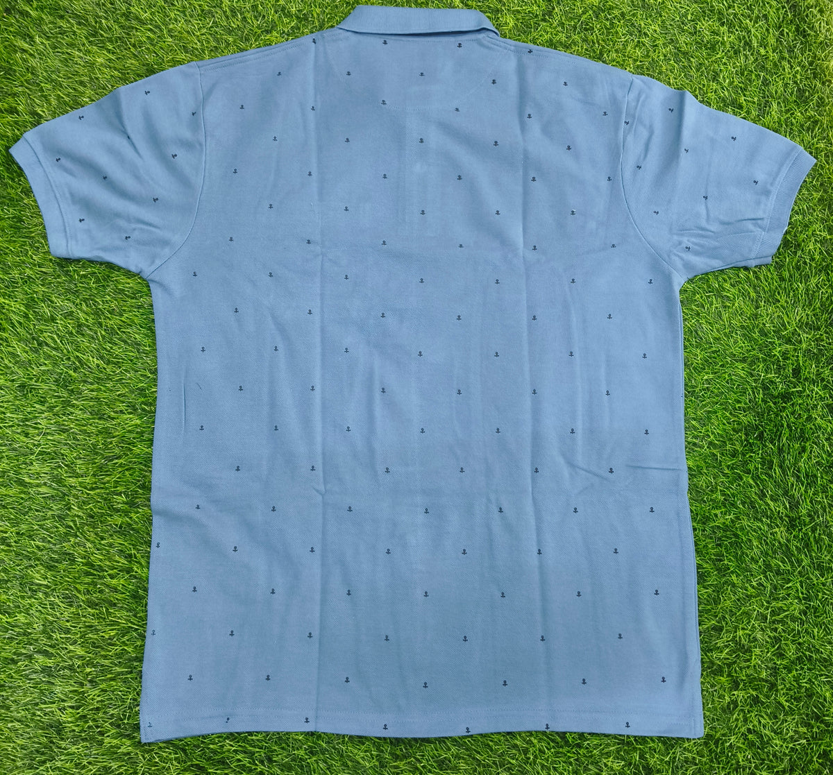 Men’s Steel Blue Printed Knitted Cotton Polo T-Shirt
