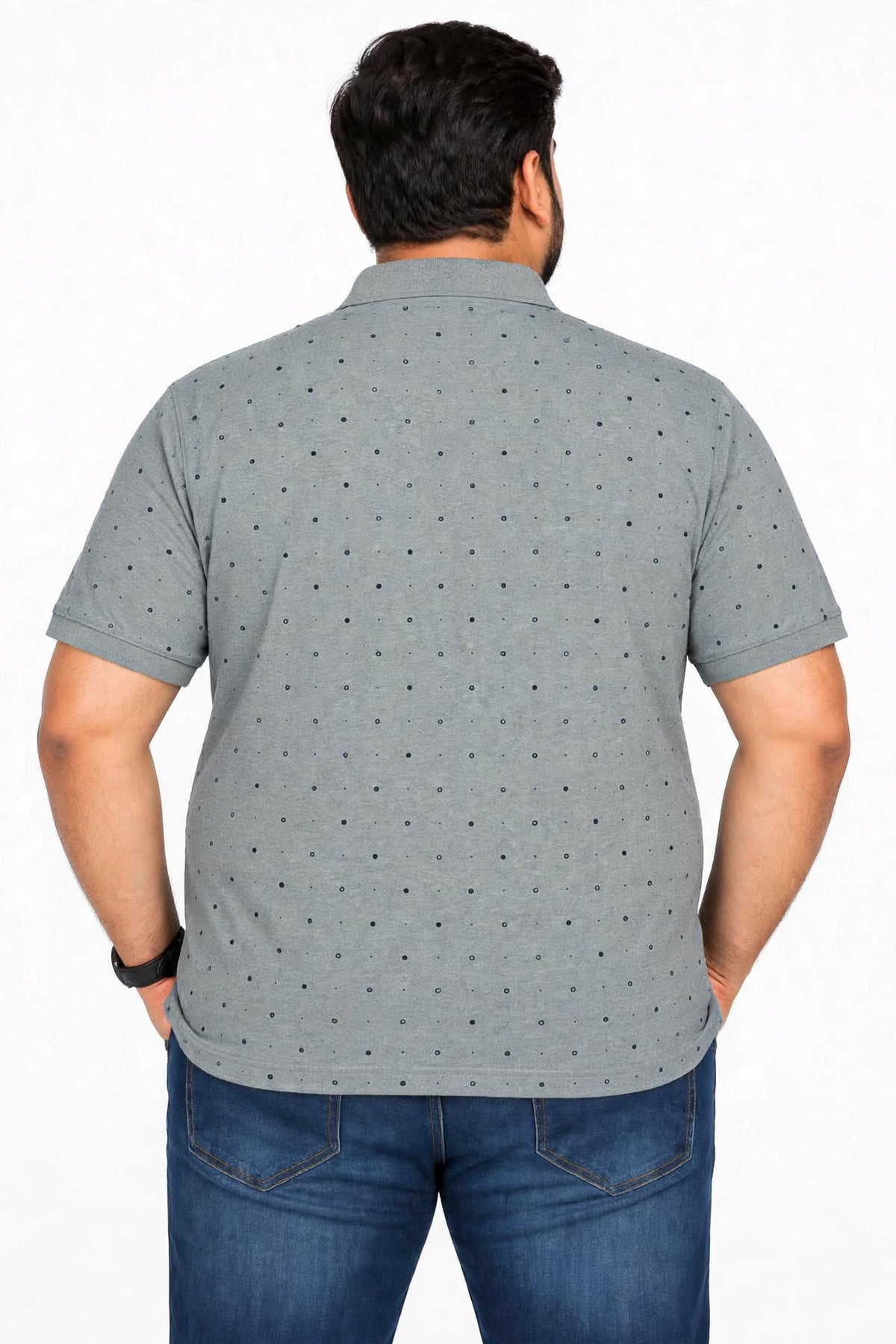 Men’s Grey Printed Knitted Cotton Polo T-Shirt