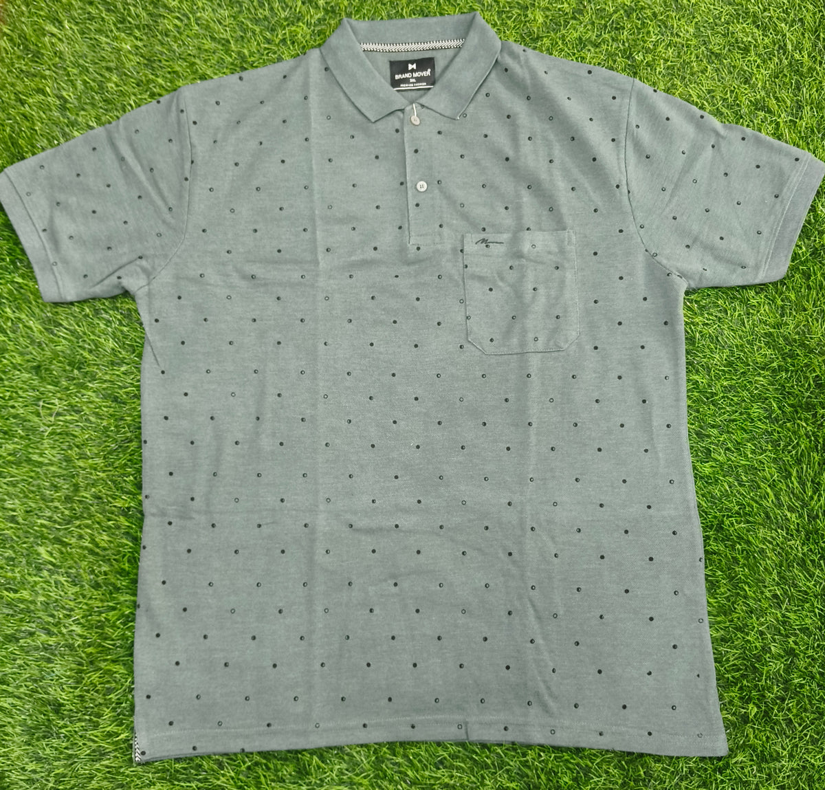 Men’s Grey Printed Knitted Cotton Polo T-Shirt