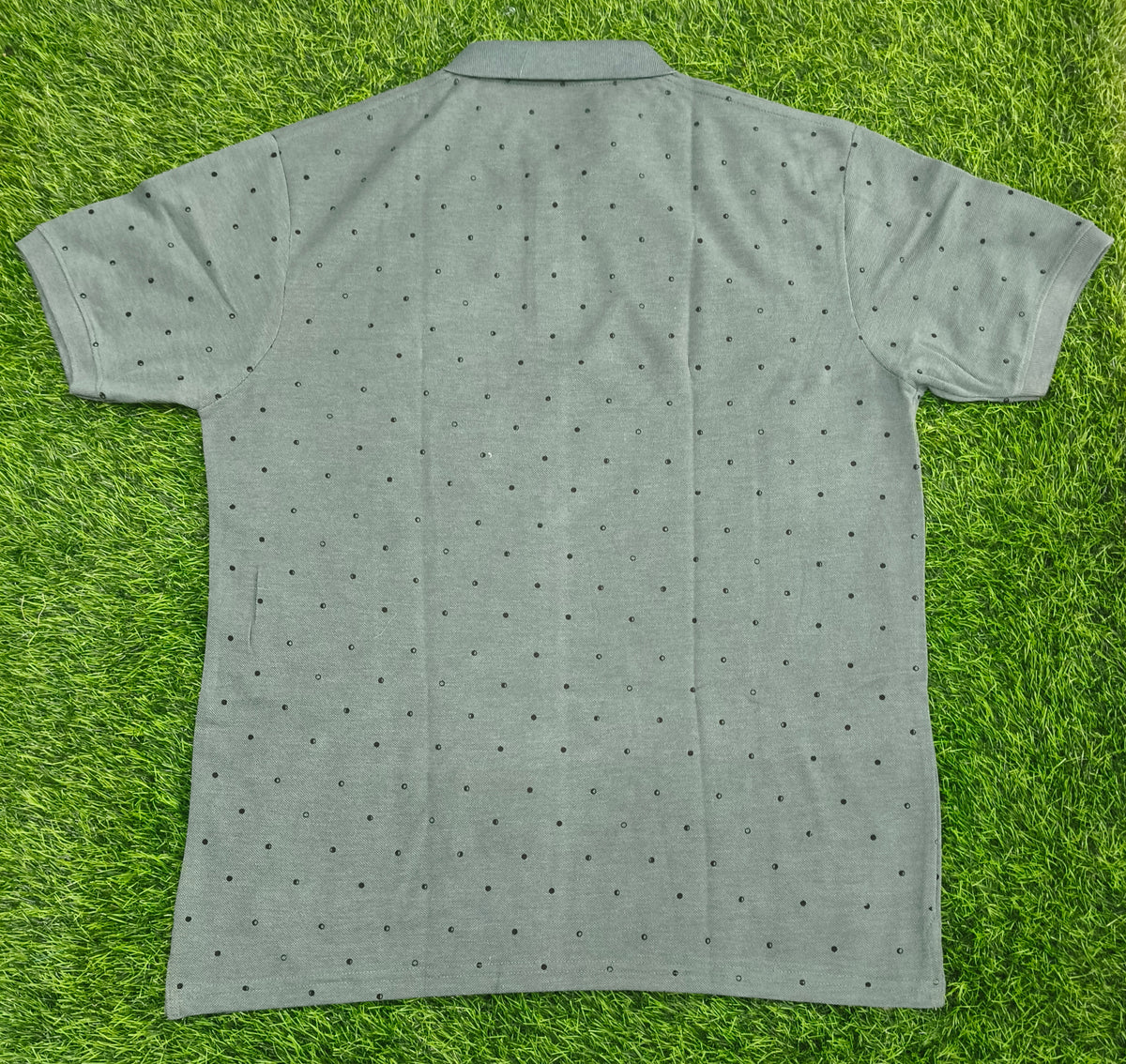 Men’s Grey Printed Knitted Cotton Polo T-Shirt