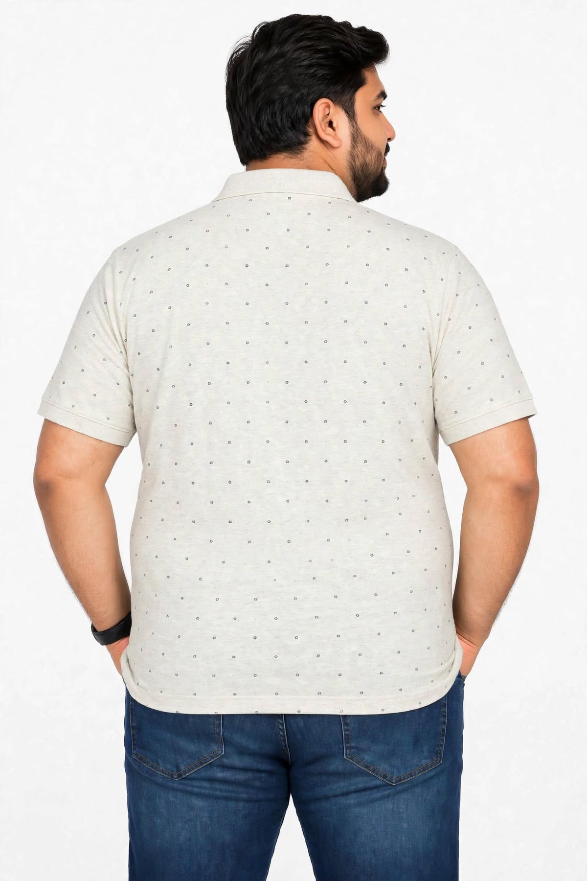 Men’s Light Grey Printed Knitted Cotton Polo T-Shirt