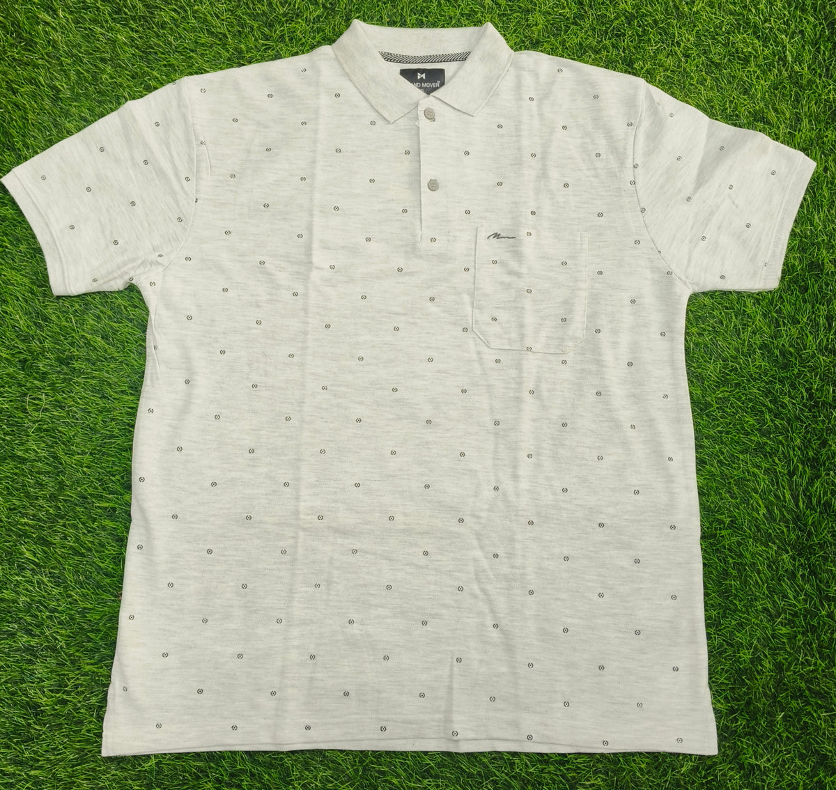 Men’s Light Grey Printed Knitted Cotton Polo T-Shirt