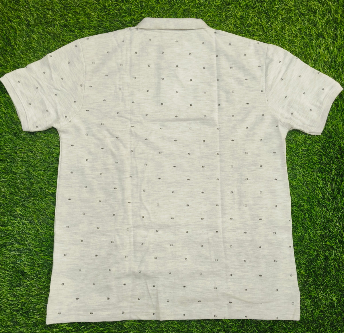 Men’s Light Grey Printed Knitted Cotton Polo T-Shirt