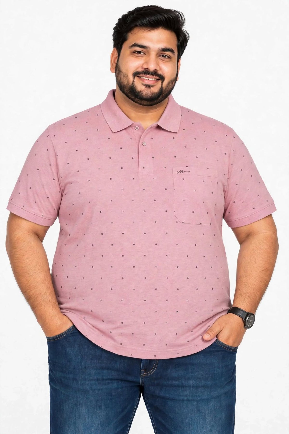 Men’s Light Purple Printed Knitted Cotton Polo T-Shirt